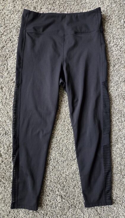 Moto Pants - WalkPop Black Crop Workout Leggings with Sheer Moto Mesh Sides Woman Size Medium
